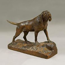 Scultura in bronzo raffigurante cane da caccia