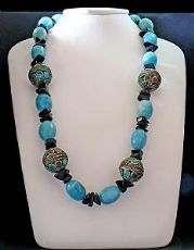 Collana boules arg. con turchesi incastonati