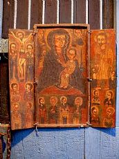 Icona grande ad altare interamente dipinta su legno ad incastro