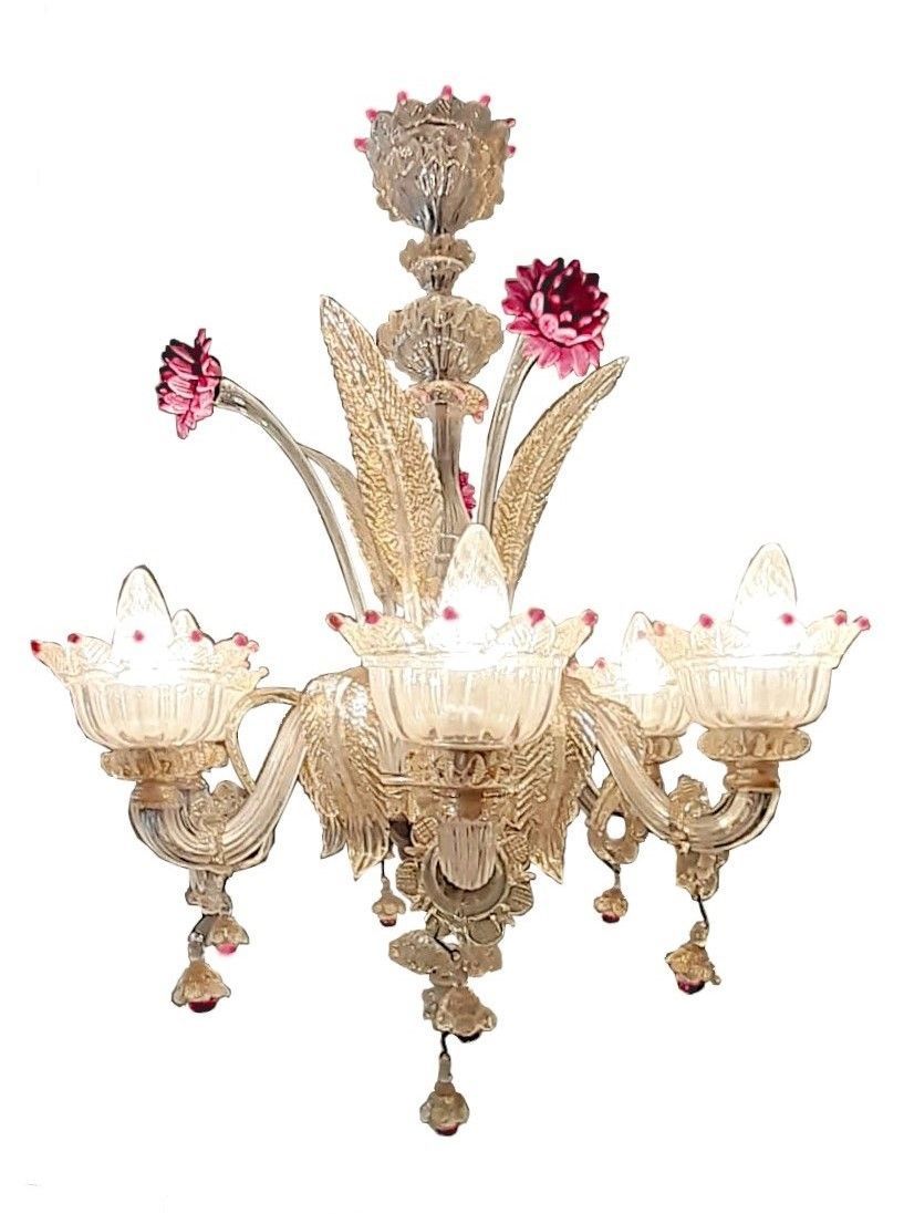 Perle di vetro di Murano fatte a mano con fiore in lamina d